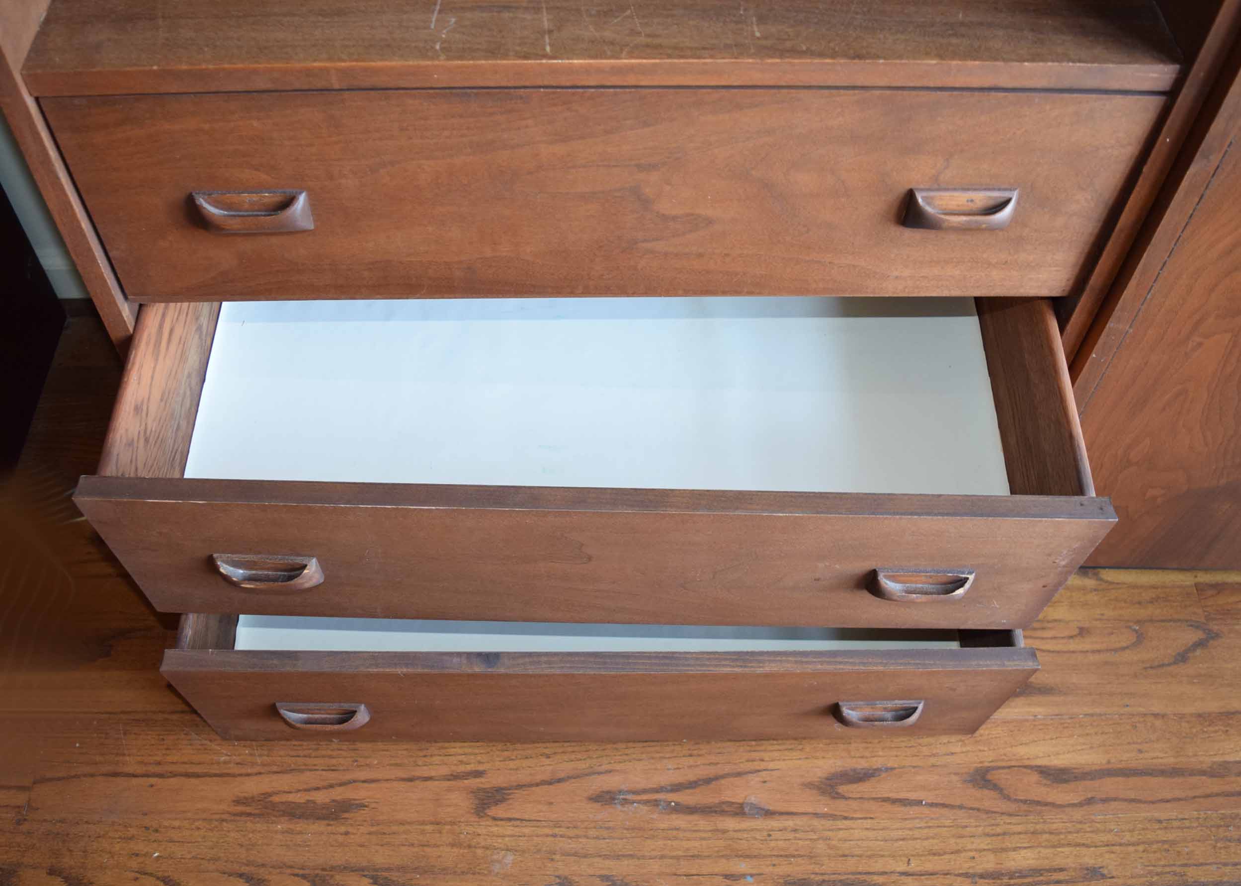 Mid Century Walnut Bookcase with Drawers