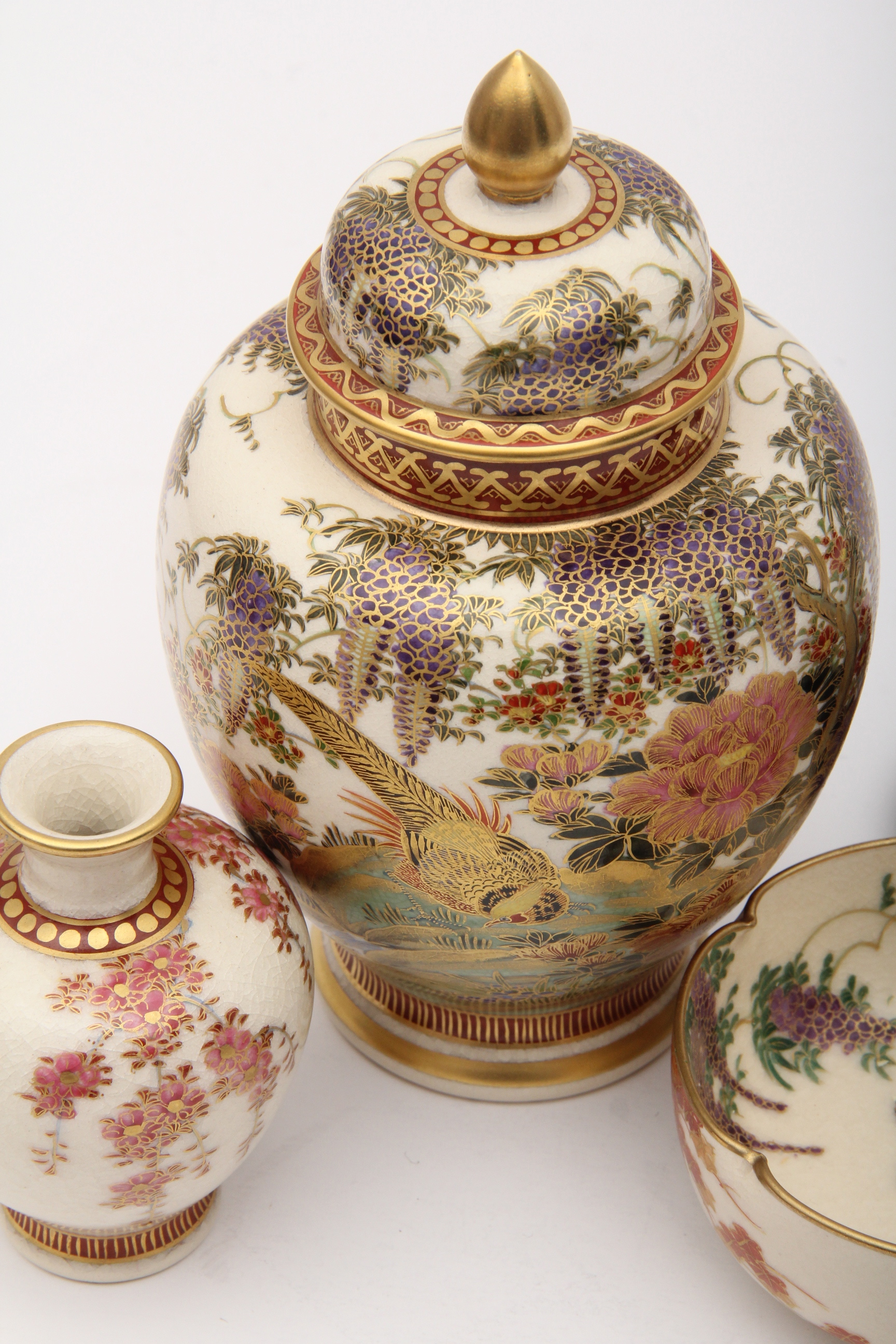 Japanese Satsuma China with Cloisonne Eggs