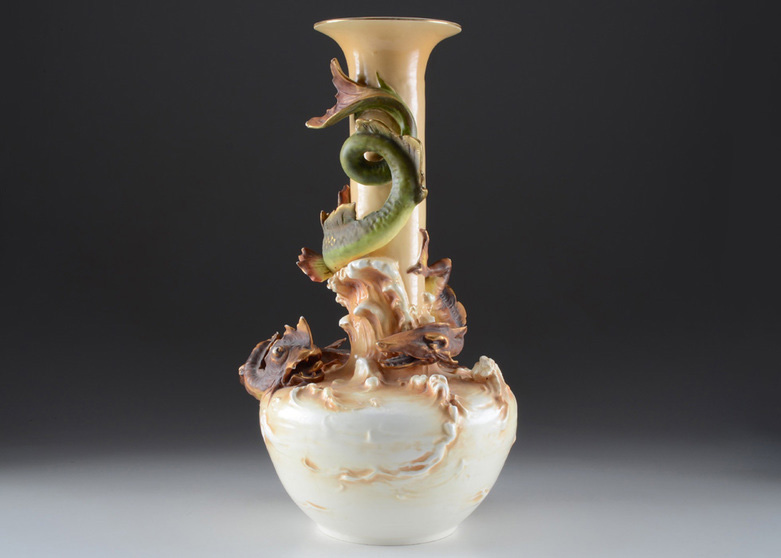 Dramatic Bohemian Art Nouveau Pottery Vase