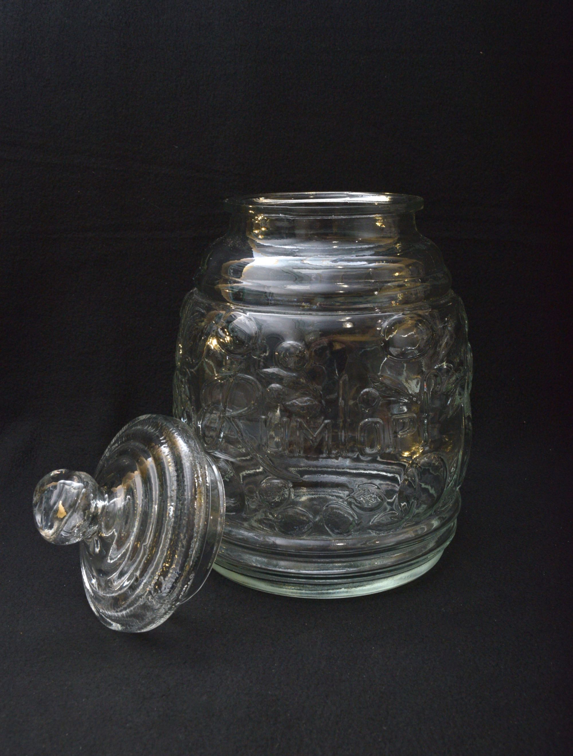 Clear Glass "Rumtopf" Lidded Jar with Assortment of Glassware