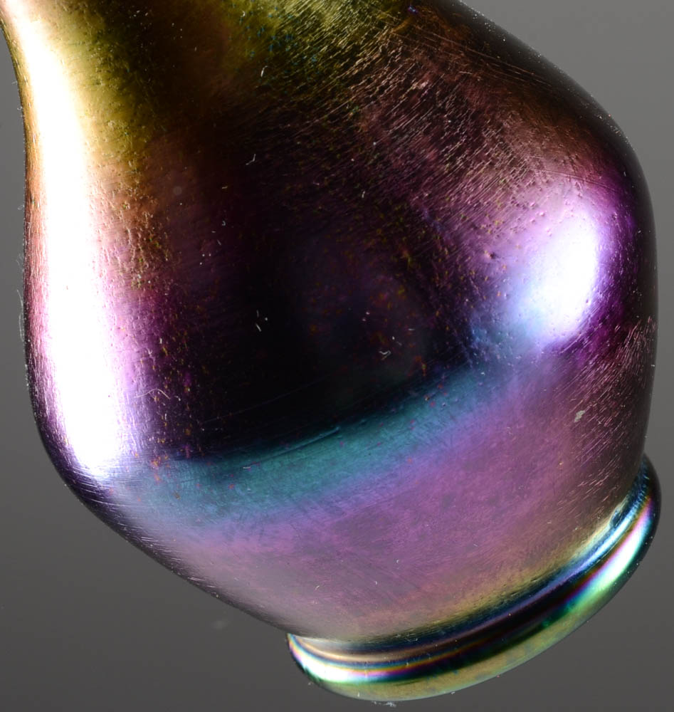Circa 1903 Iridescent Art Glass Bud Vase with Sterling Collar