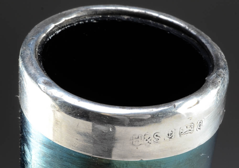 Circa 1903 Iridescent Art Glass Bud Vase with Sterling Collar