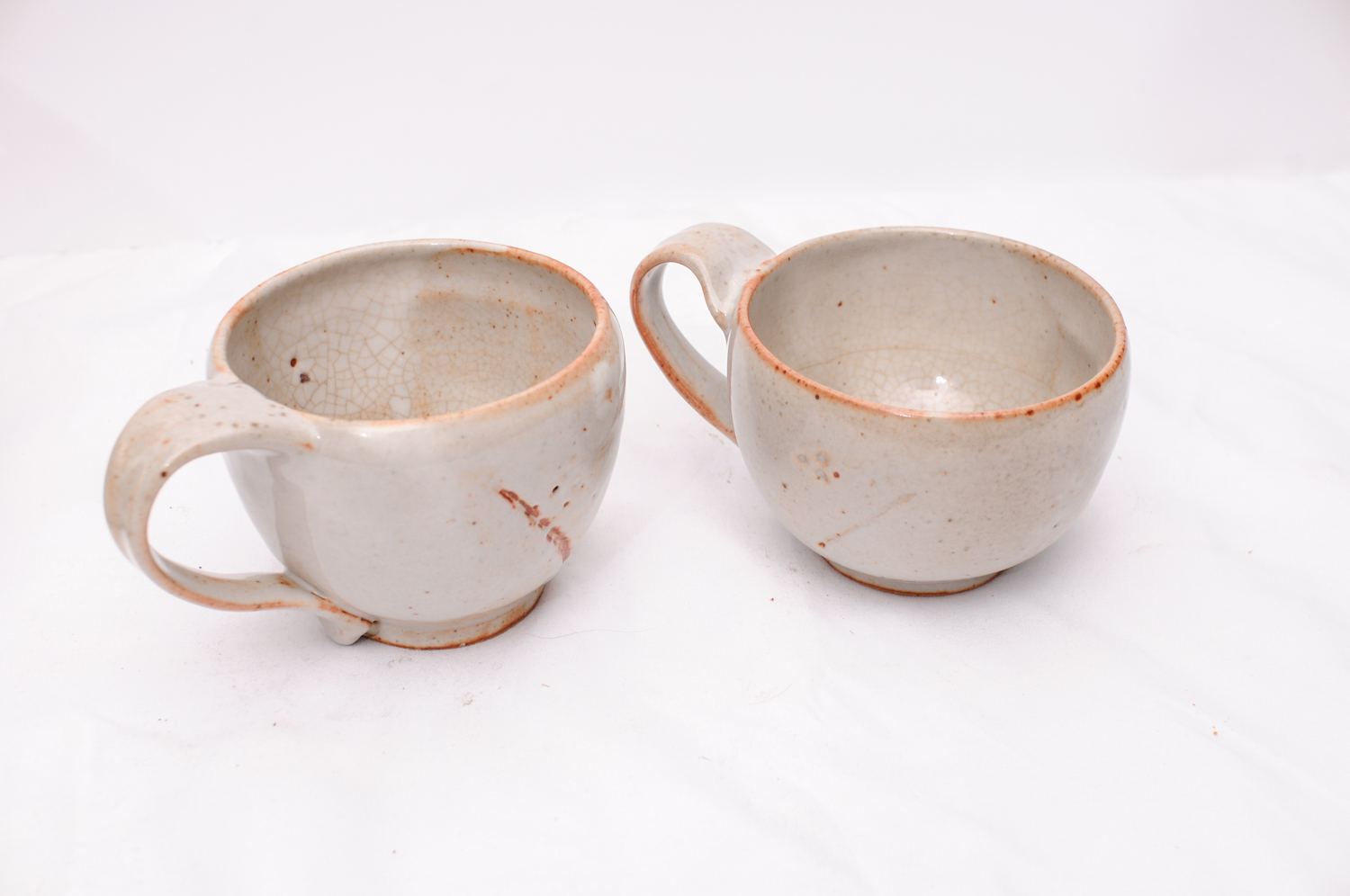 Vintage Tea Kettle and Two Handmade Pottery Mugs