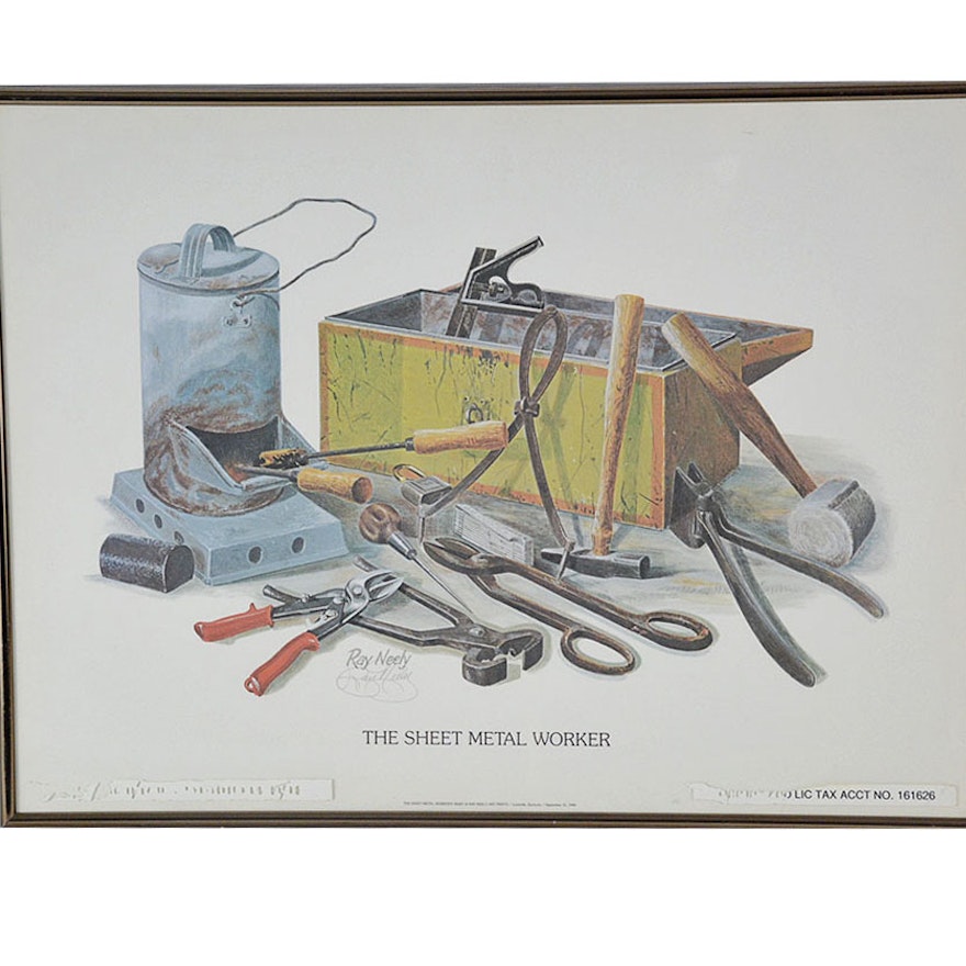 Framed Signed Ray Neely Offset Lithograph of "The Sheet Metal Worker"
