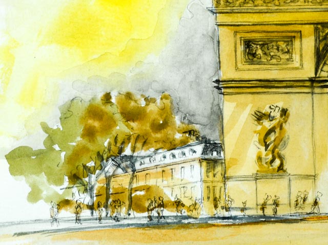 Tom Dusterberg Watercolor of The Arc de Triomphe de l'Étoile