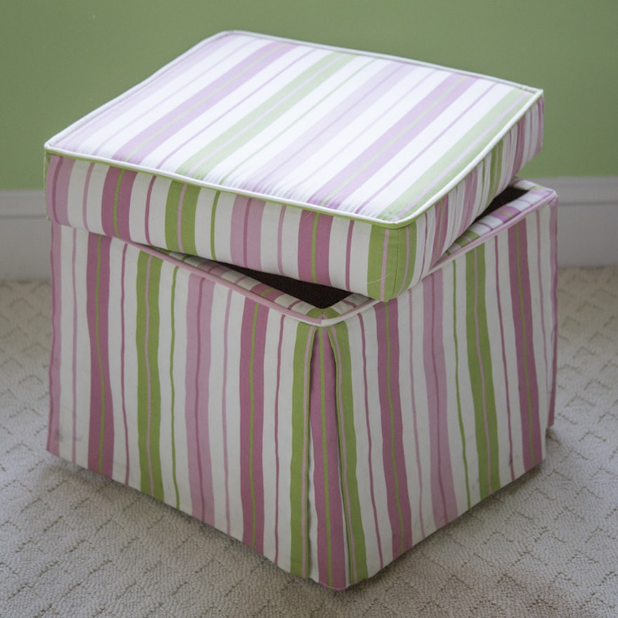 Pink and Green Striped Storage Ottoman