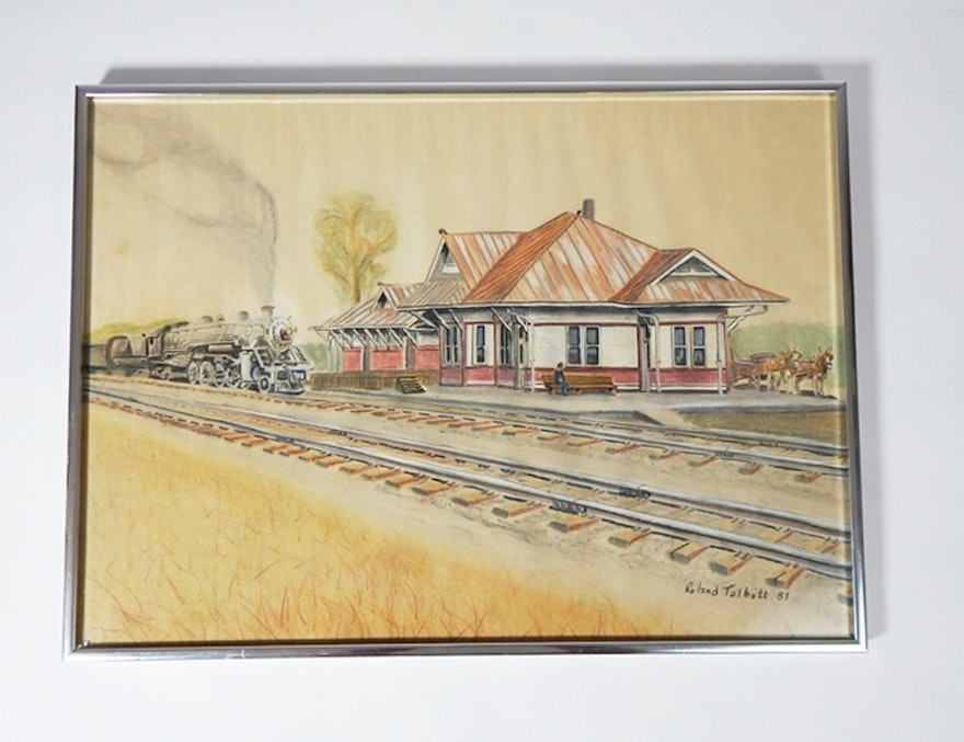 Pastel Painting of a Train Station by Roland Talbot