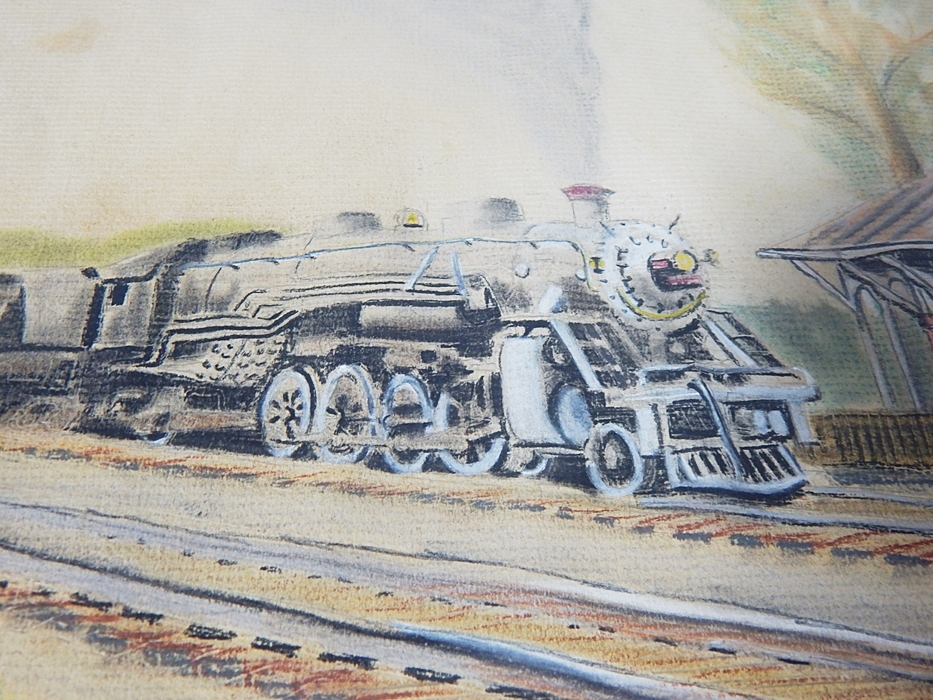 Pastel Painting of a Train Station by Roland Talbot
