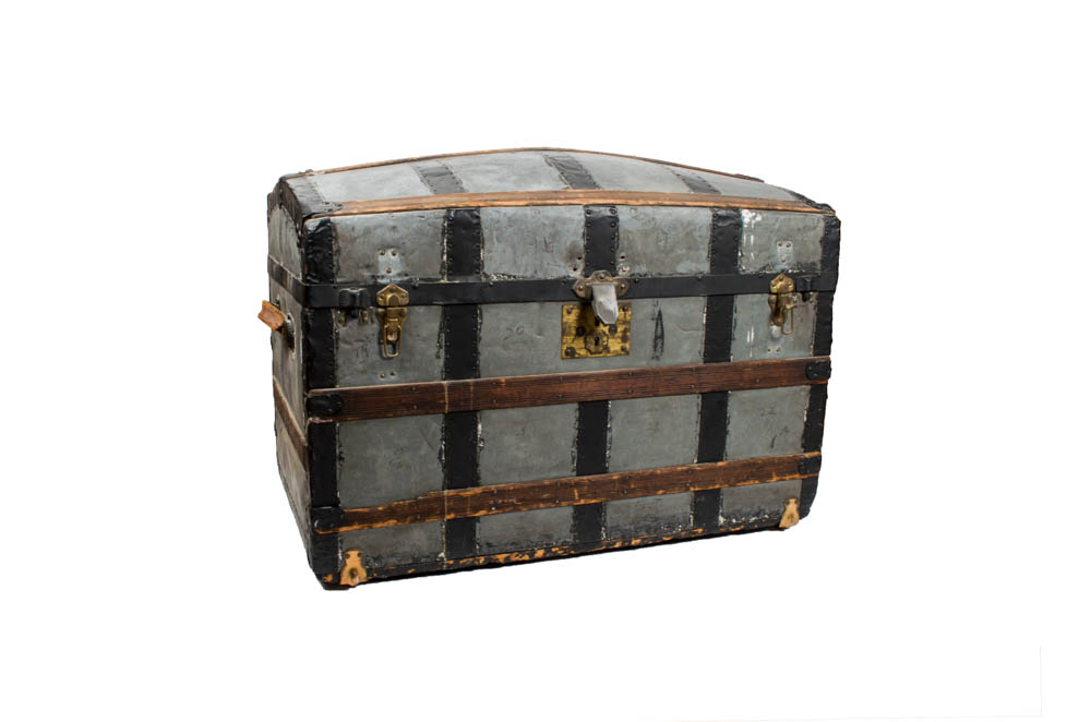 Antique Domed Wood and Metal Steamer Trunk
