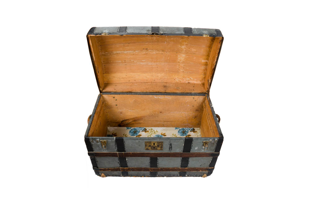 Antique Domed Wood and Metal Steamer Trunk