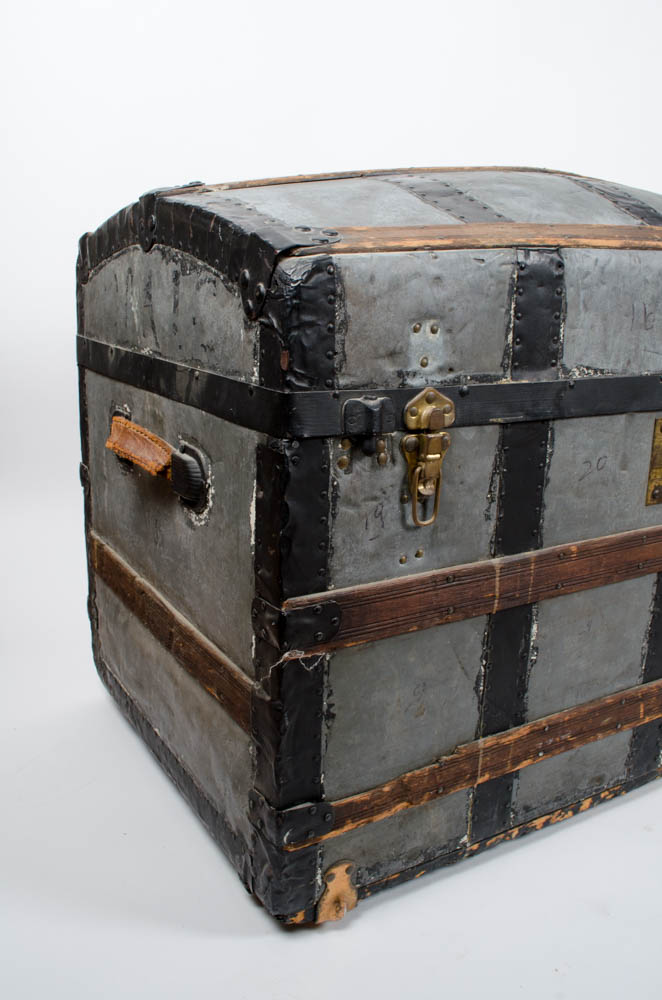 Antique Domed Wood and Metal Steamer Trunk