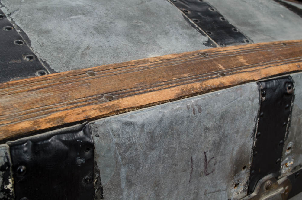 Antique Domed Wood and Metal Steamer Trunk