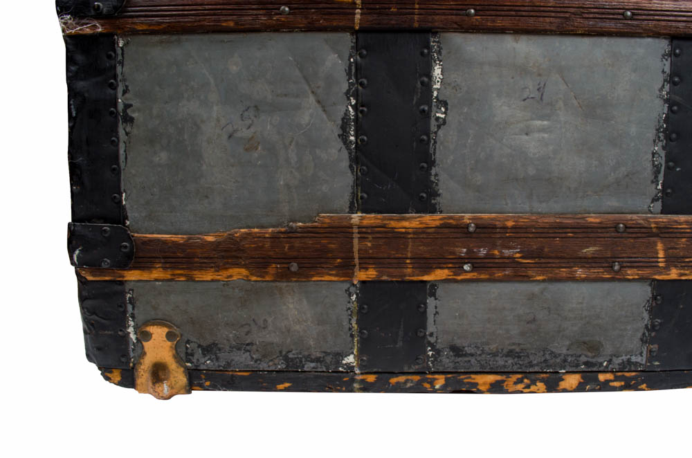 Antique Domed Wood and Metal Steamer Trunk