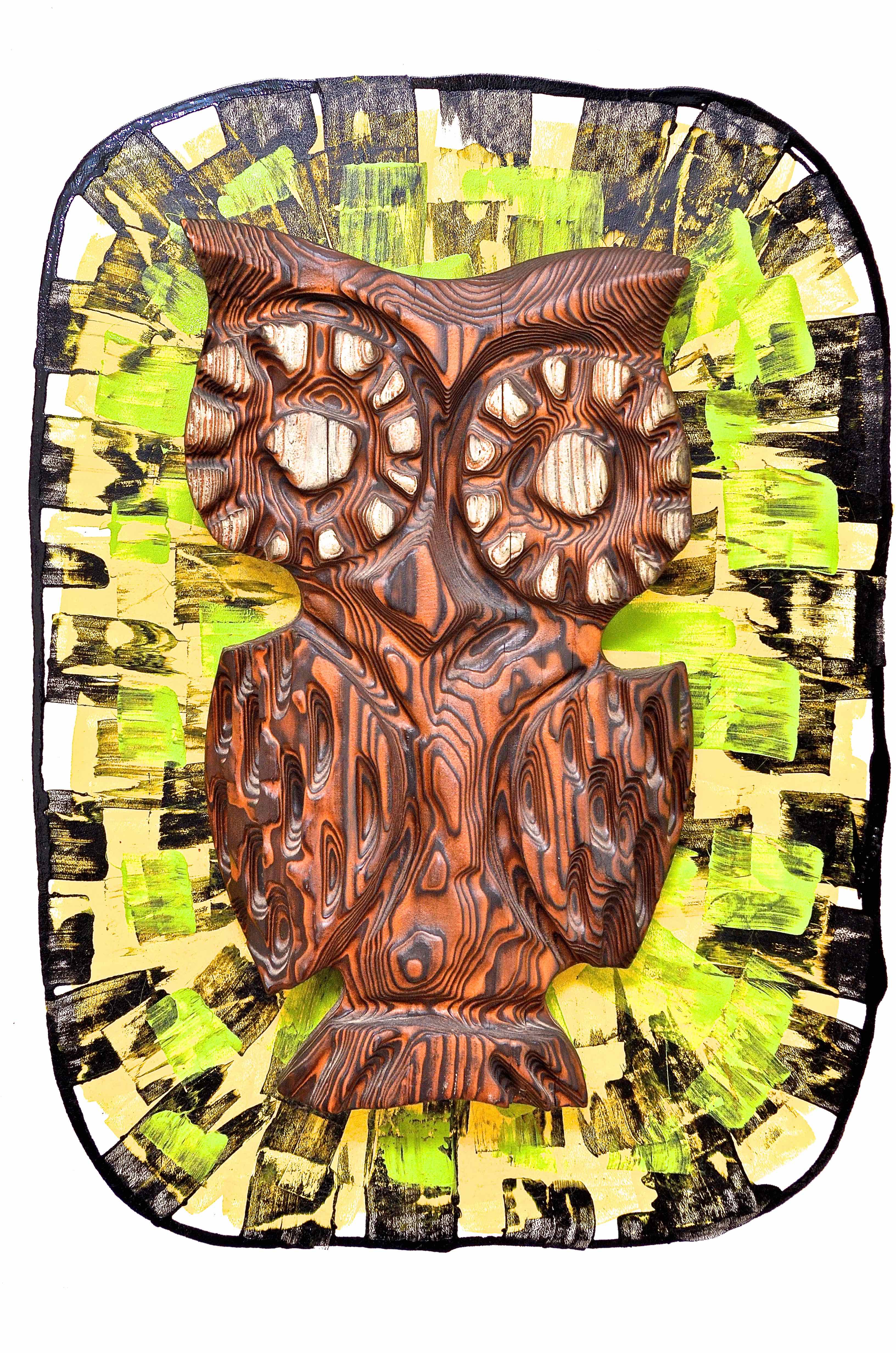 Framed Carved Wooden Owl Mounted  By Witco