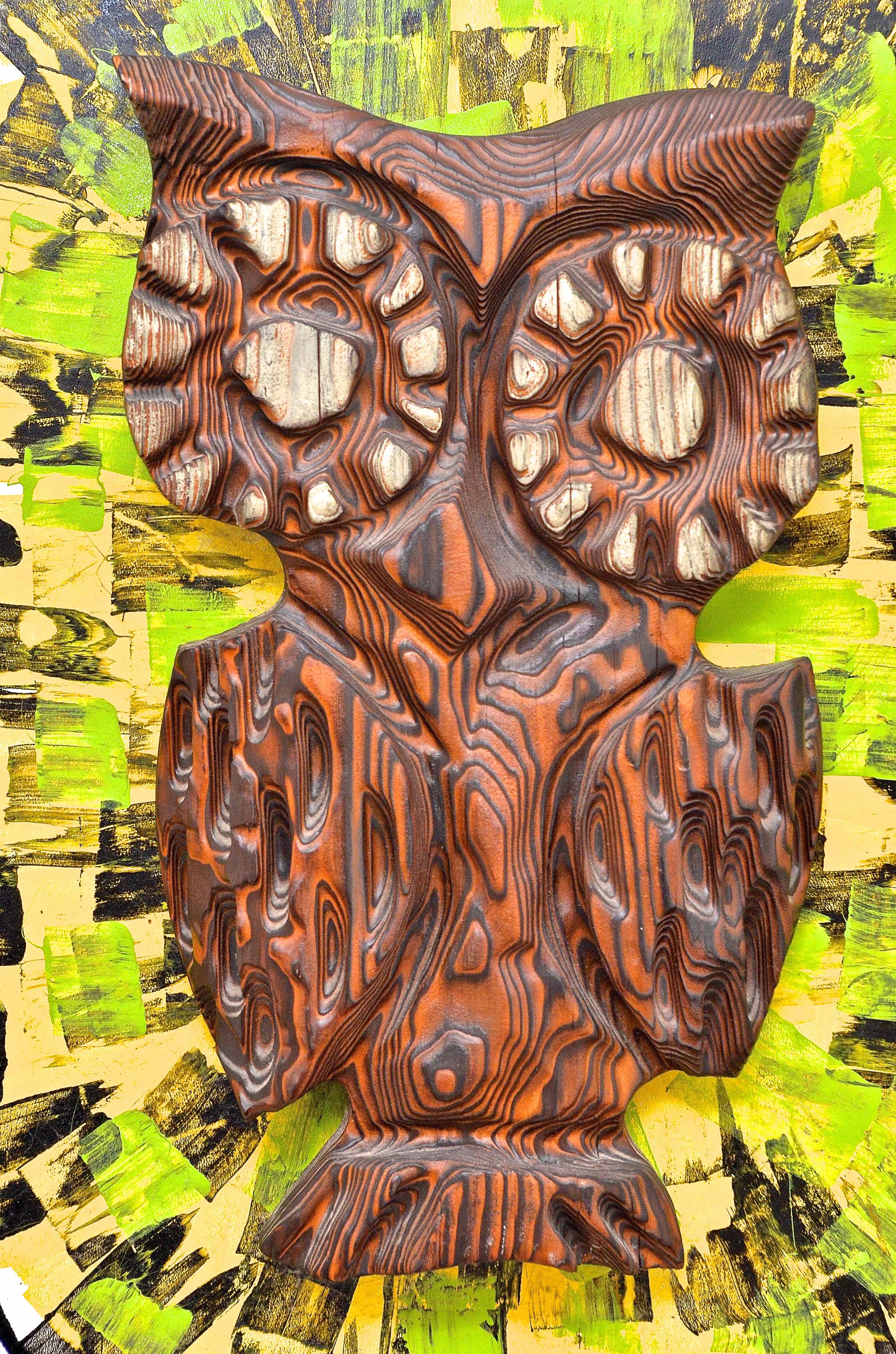 Framed Carved Wooden Owl Mounted  By Witco