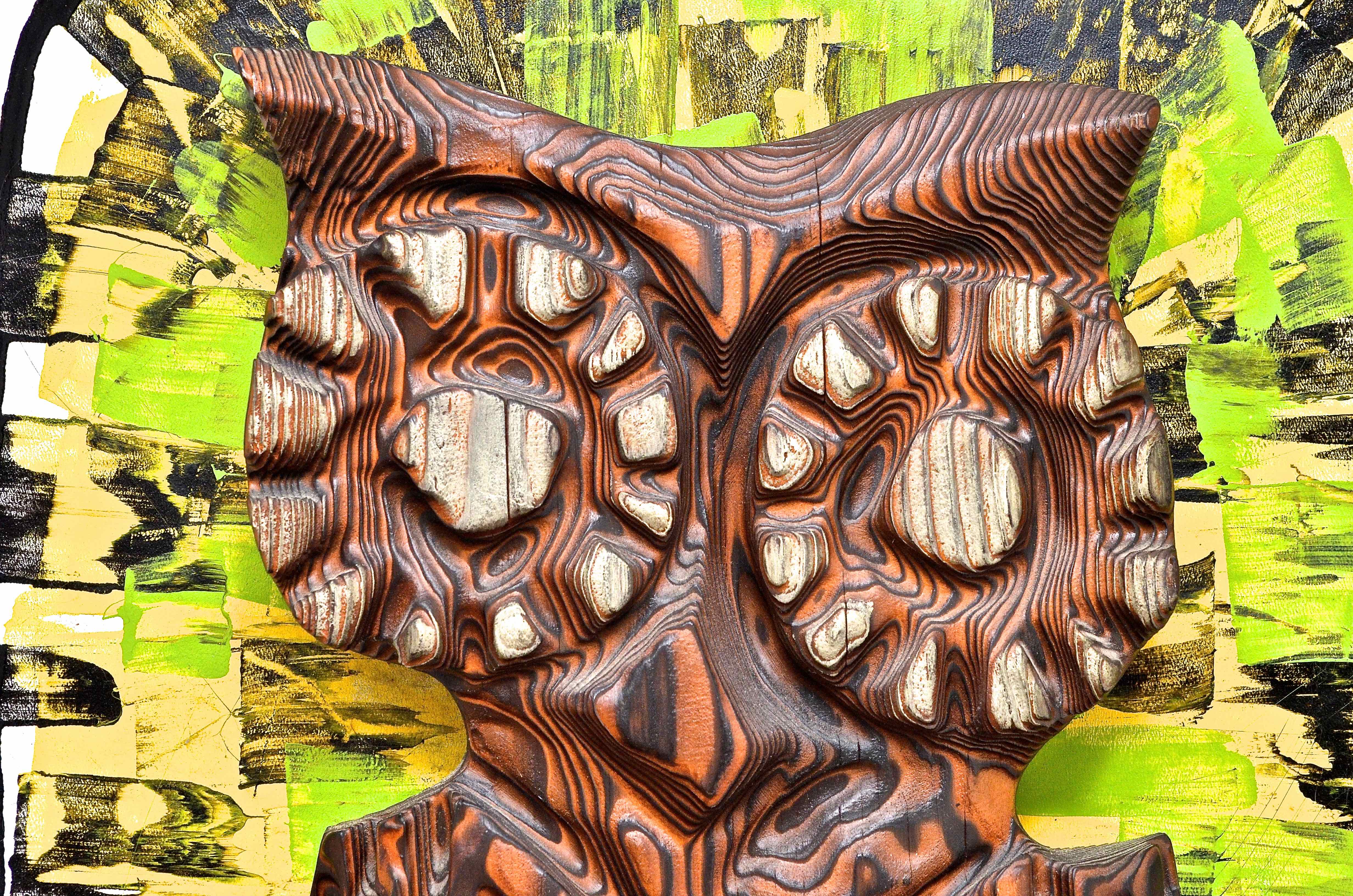 Framed Carved Wooden Owl Mounted  By Witco