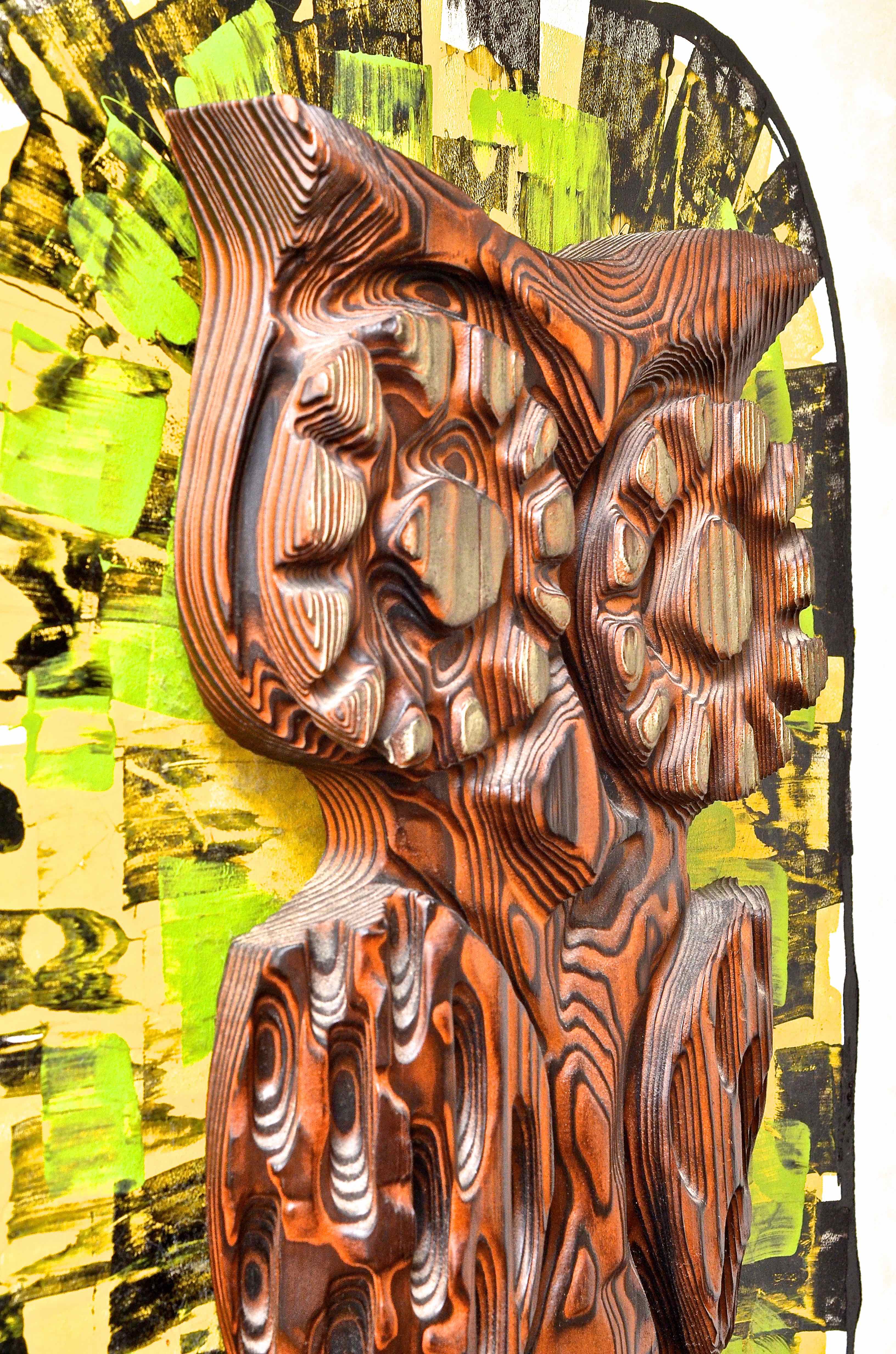Framed Carved Wooden Owl Mounted  By Witco