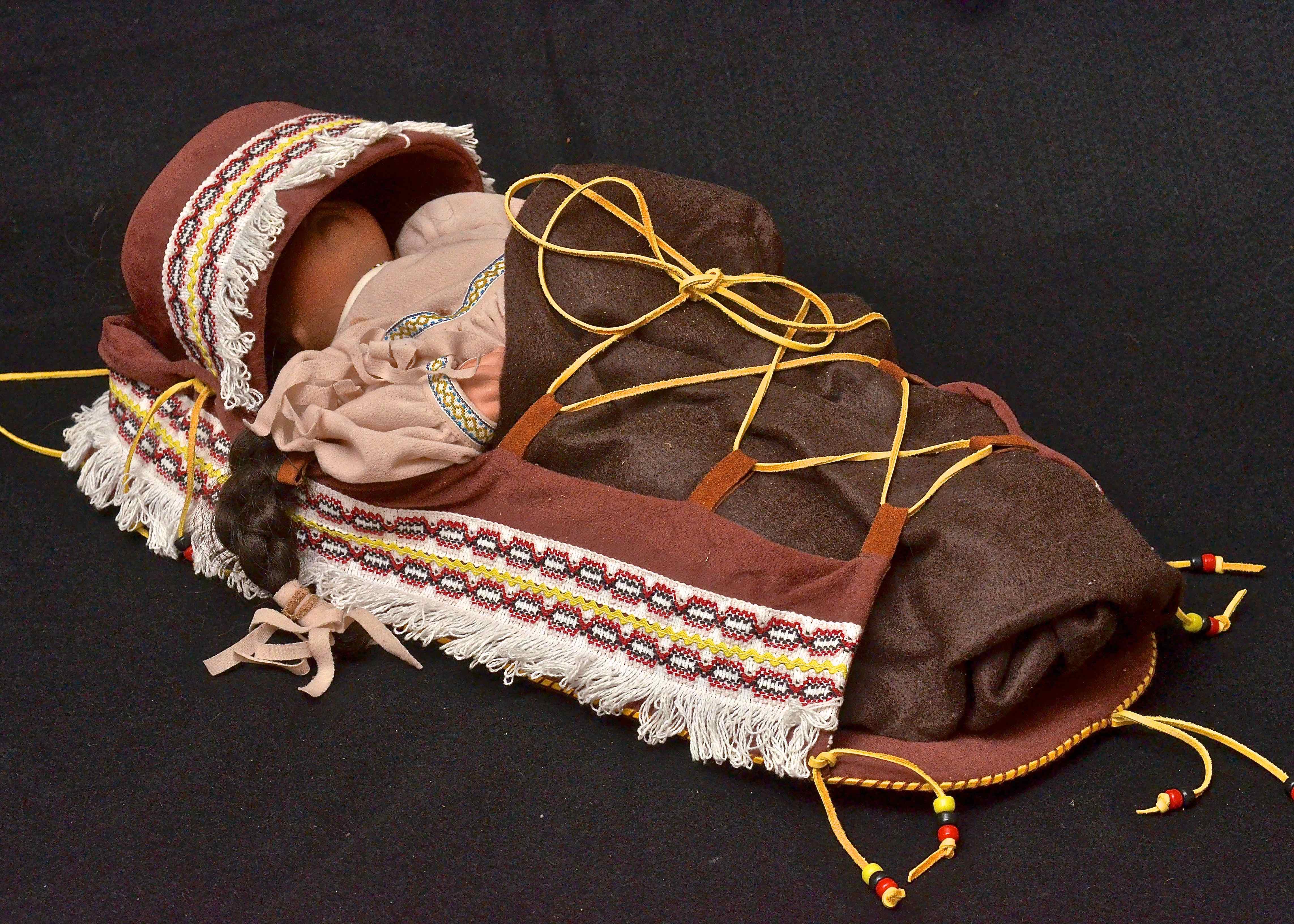 Porcelain Native American Doll Sleeping In Cradleboard