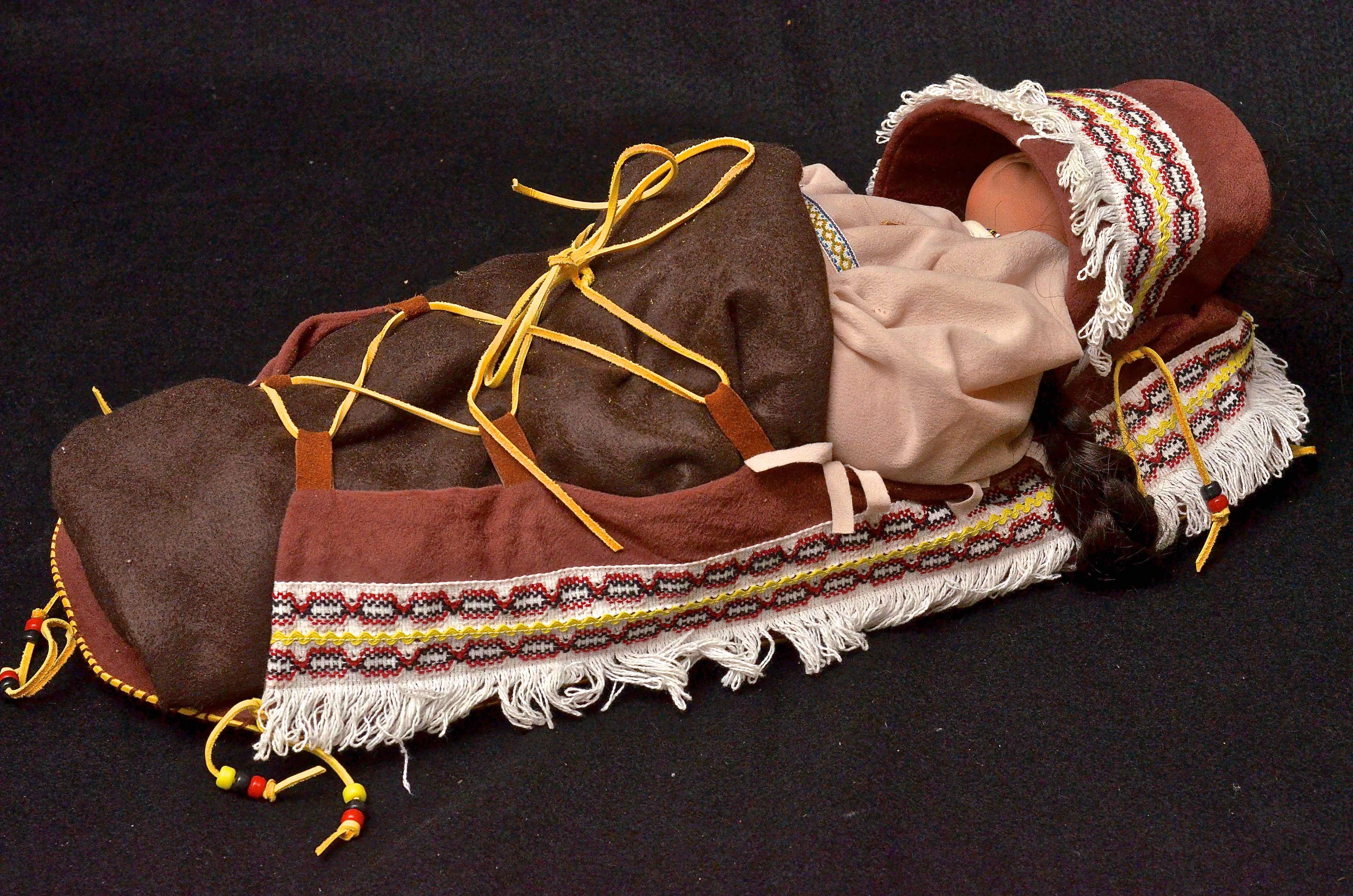 Porcelain Native American Doll Sleeping In Cradleboard