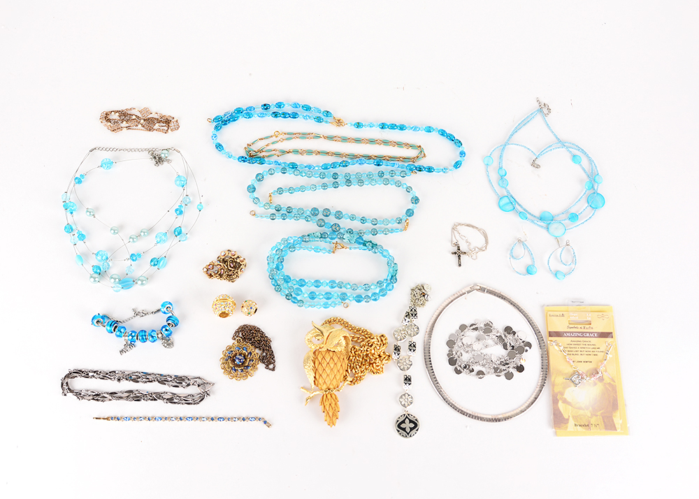 Blue and Metallic Costume Necklaces