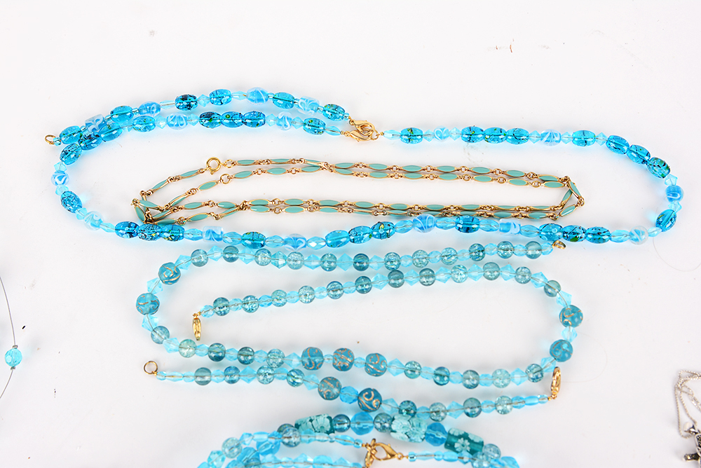 Blue and Metallic Costume Necklaces