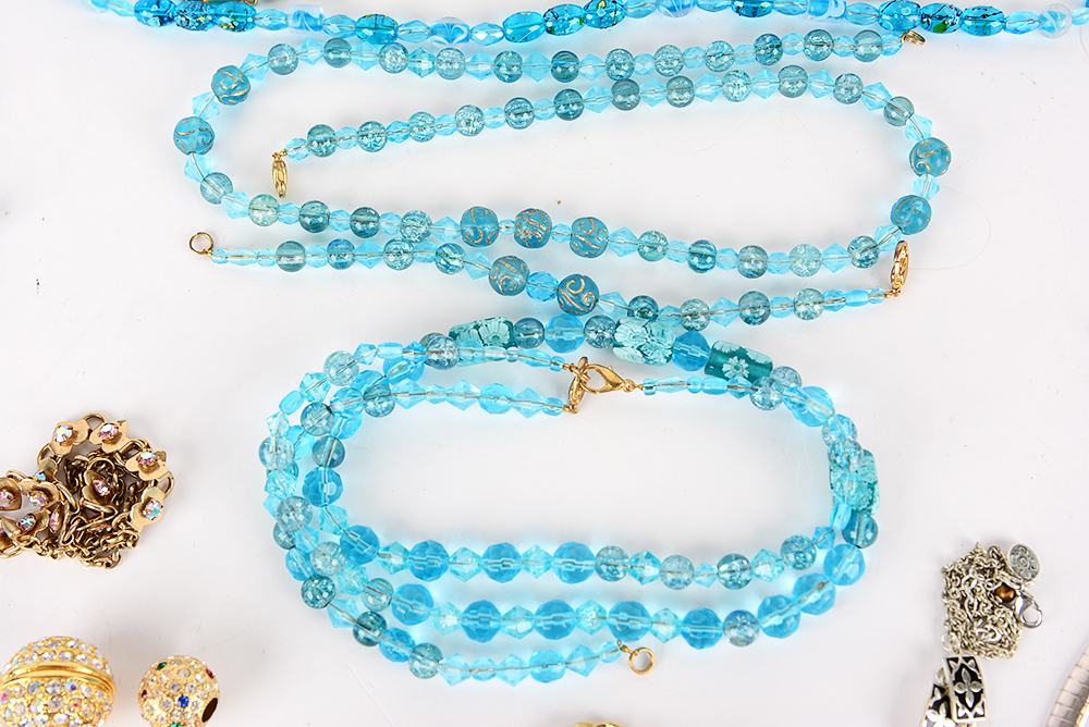 Blue and Metallic Costume Necklaces