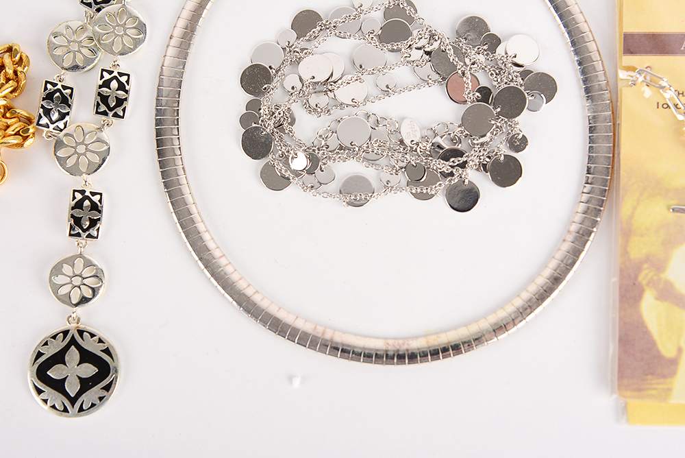 Blue and Metallic Costume Necklaces