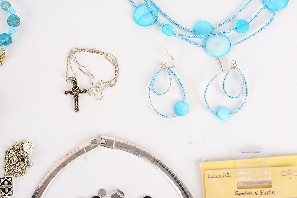 Blue and Metallic Costume Necklaces