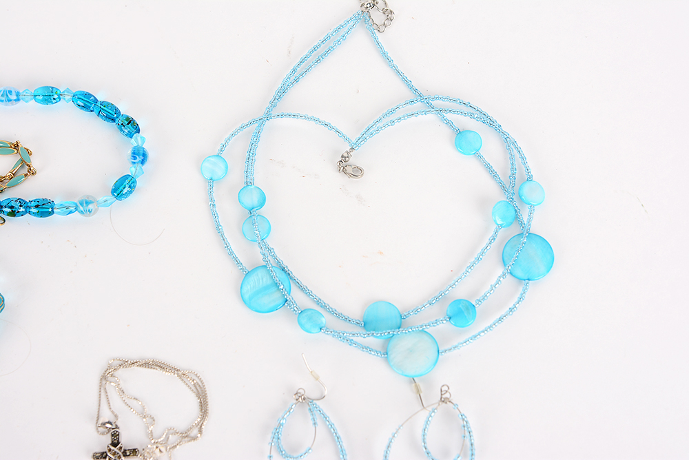 Blue and Metallic Costume Necklaces
