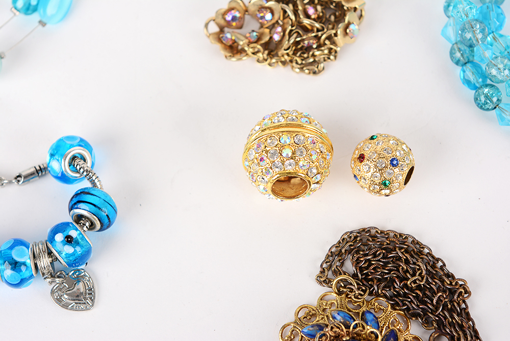 Blue and Metallic Costume Necklaces