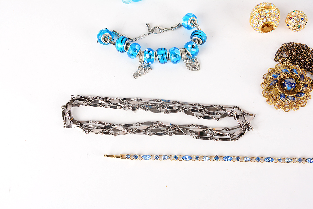Blue and Metallic Costume Necklaces