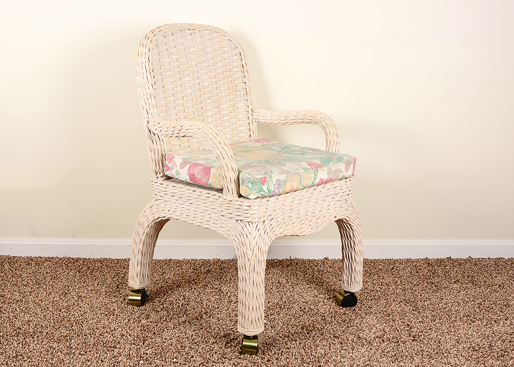 Rattan Rolling Chair and Filing Cabinet