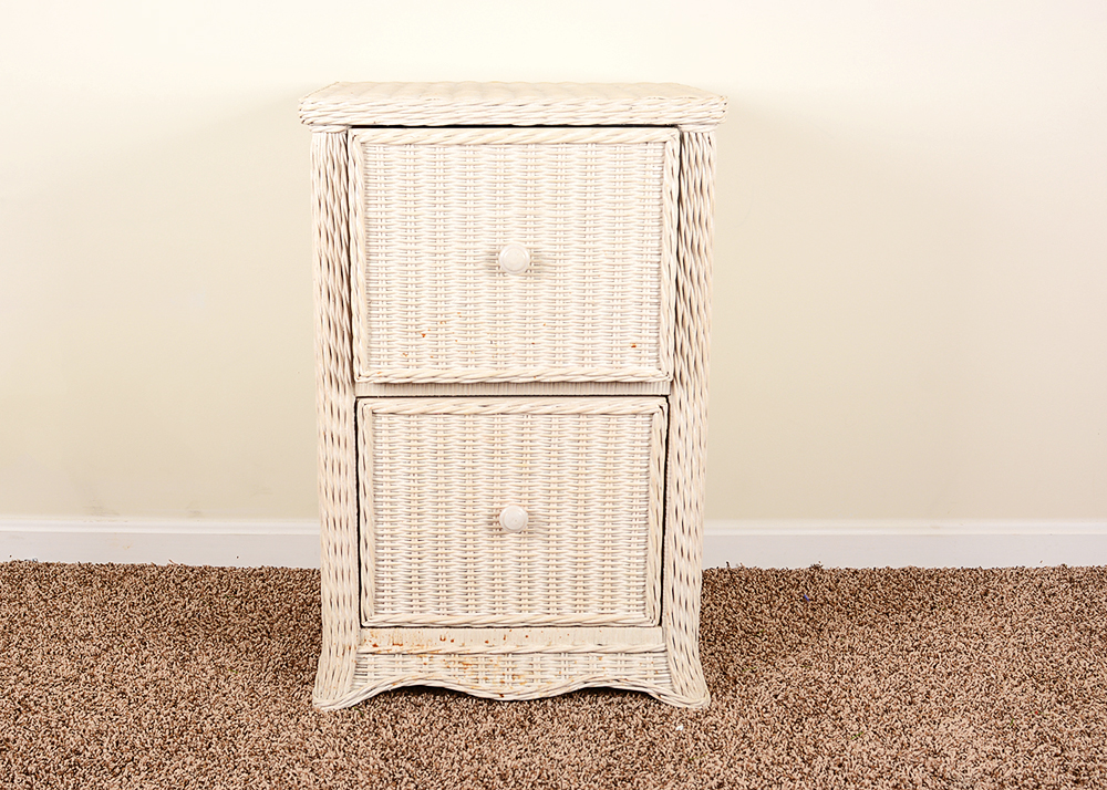 Rattan Rolling Chair and Filing Cabinet