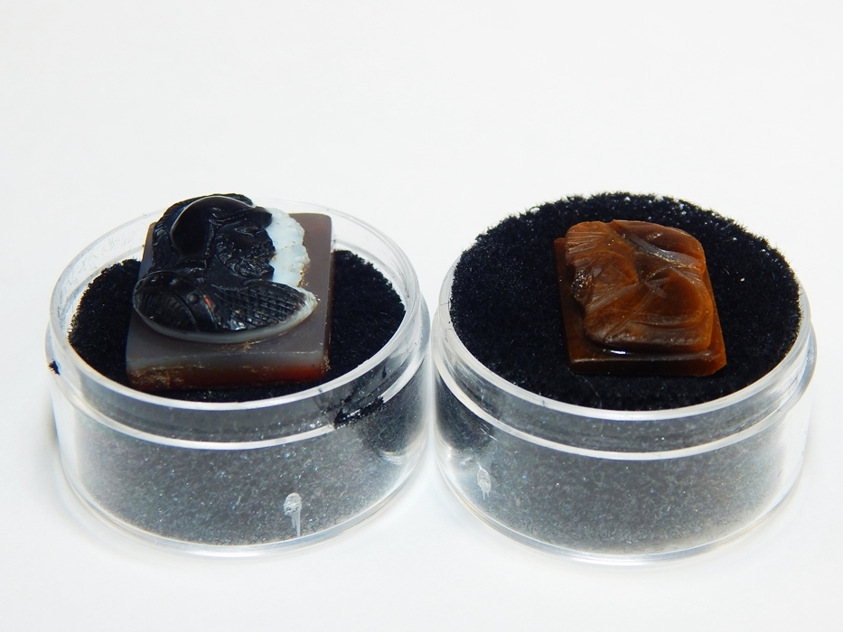 Men's Vintage Tiger Eye Carved Cameo and Resin Cameo