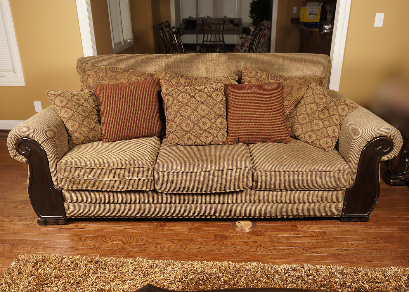 Overstuffed Couch with Acrylic Upholstery and Wooden Base