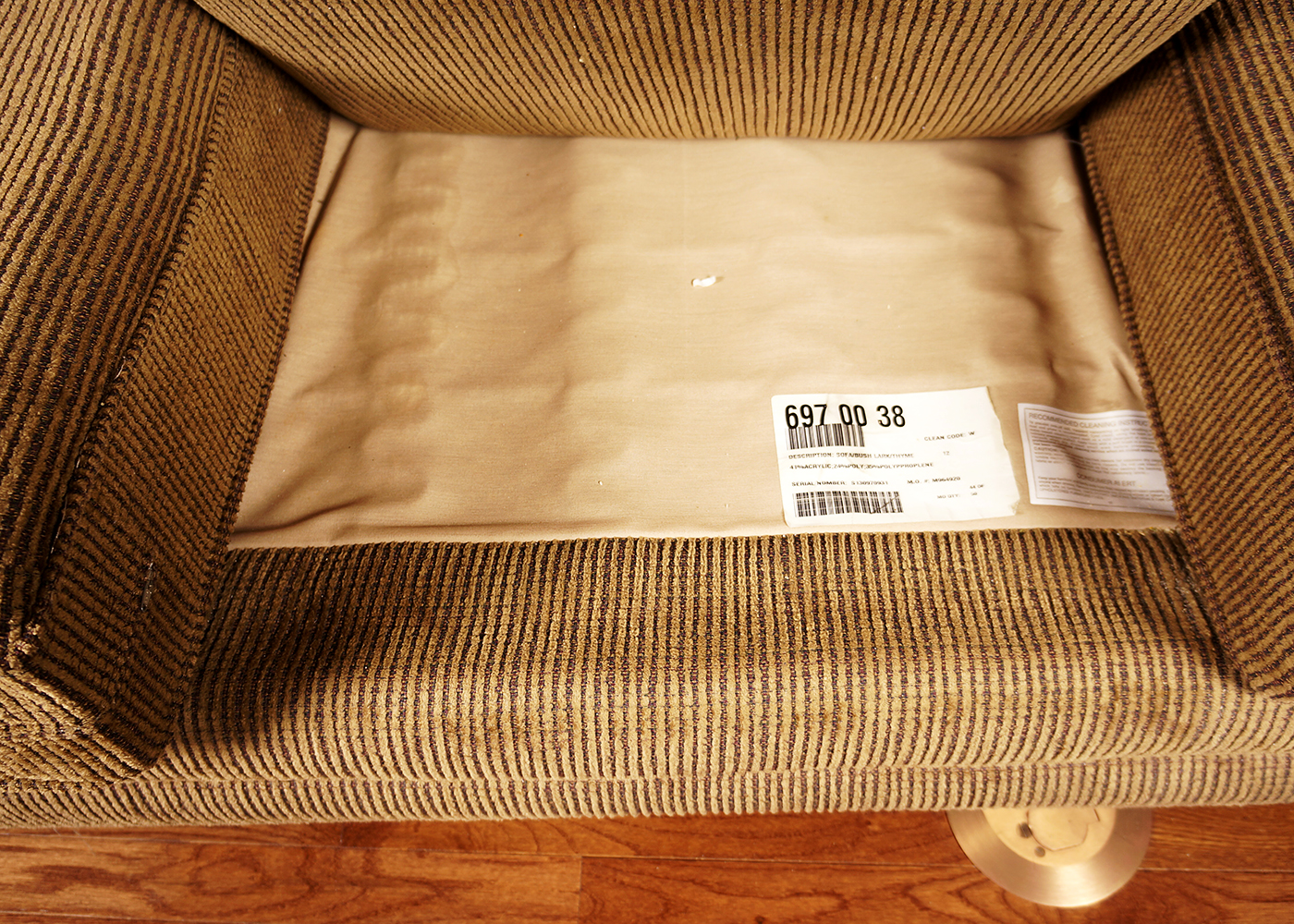 Overstuffed Couch with Acrylic Upholstery and Wooden Base