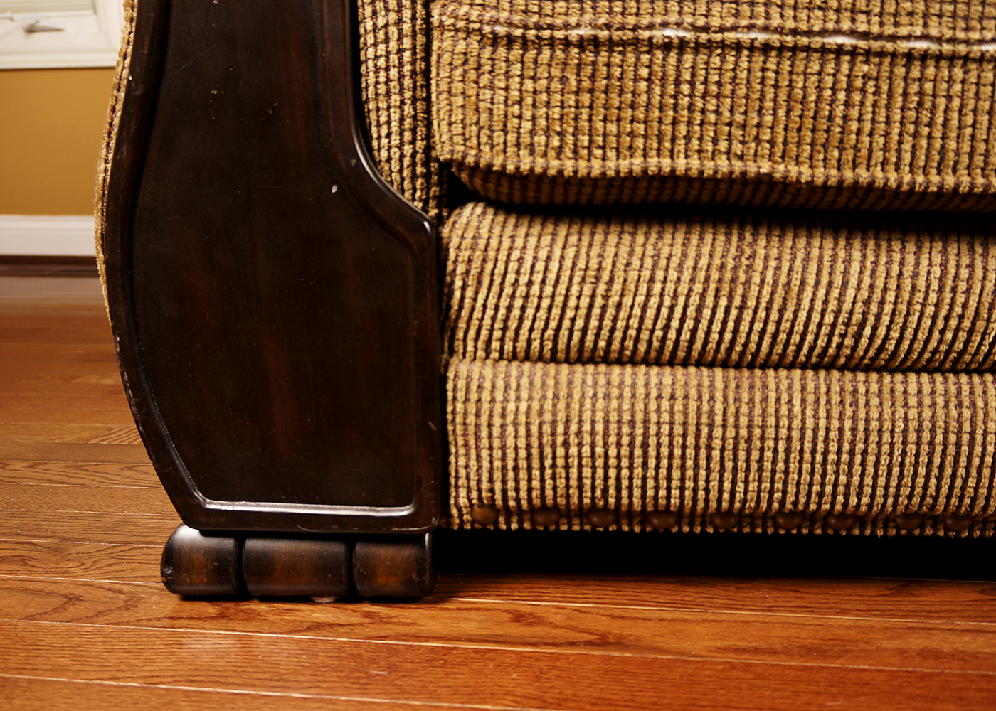 Overstuffed Couch with Acrylic Upholstery and Wooden Base