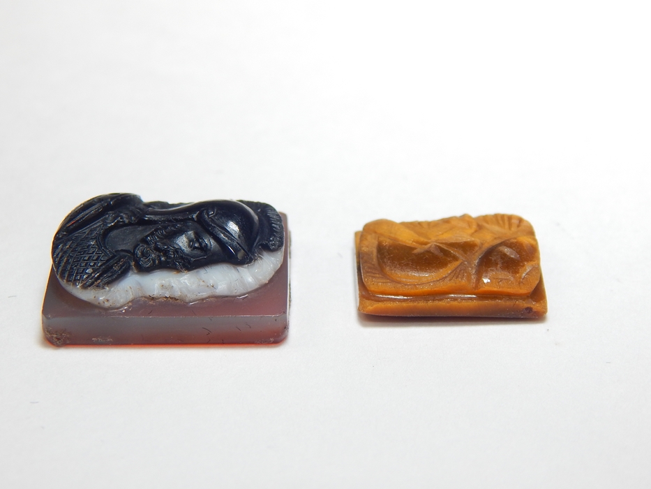 Men's Vintage Tiger Eye Carved Cameo and Resin Cameo