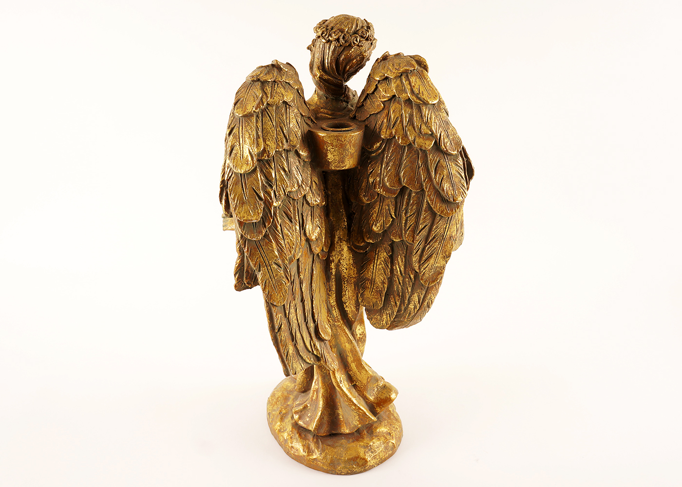 Gold Tone Resin Angel Figurine Candle Holder