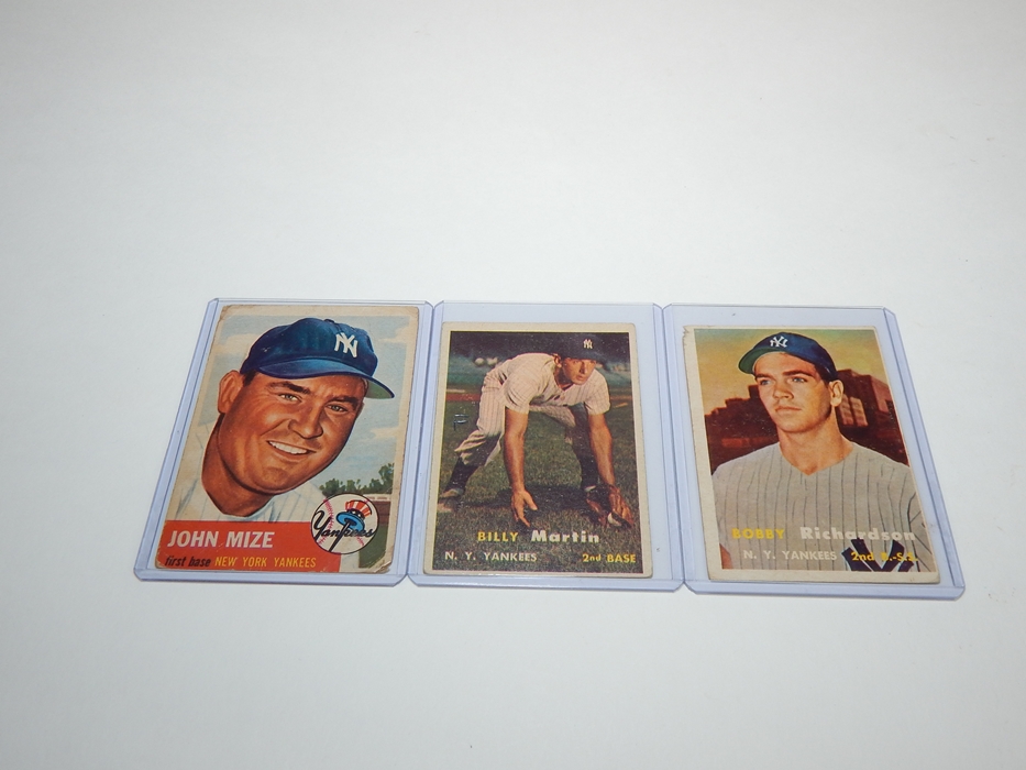 Trio of 1950's New York Yankees Topps Baseball Cards