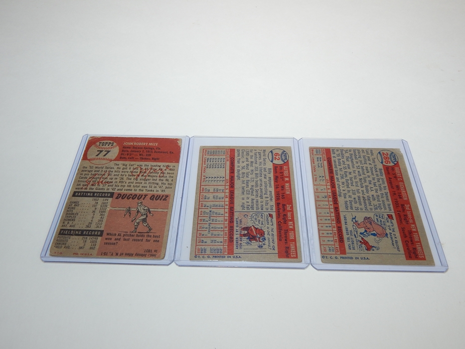Trio of 1950's New York Yankees Topps Baseball Cards