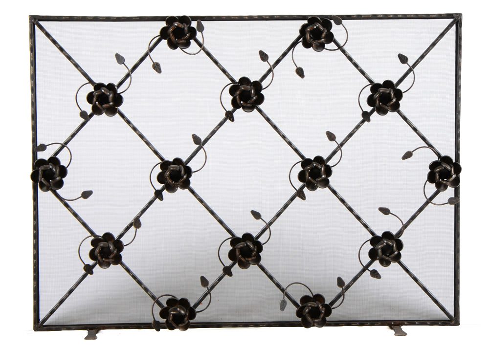 Jan Barboglio Wrought Iron "Chocolate Rose" Fireplace Screen