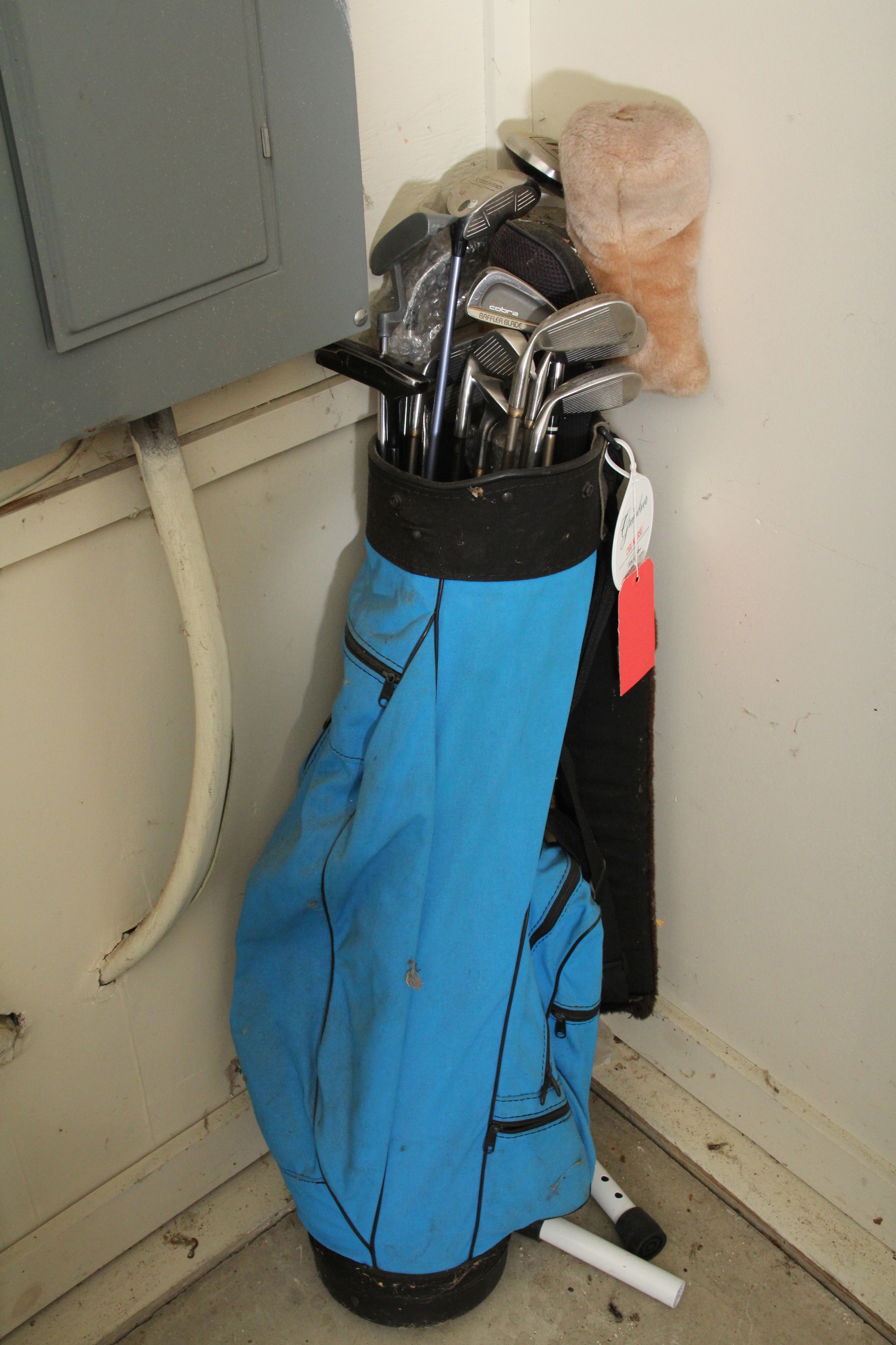 Vintage Navy Blue Leather Daiwa Golf Bag with Clubs and More