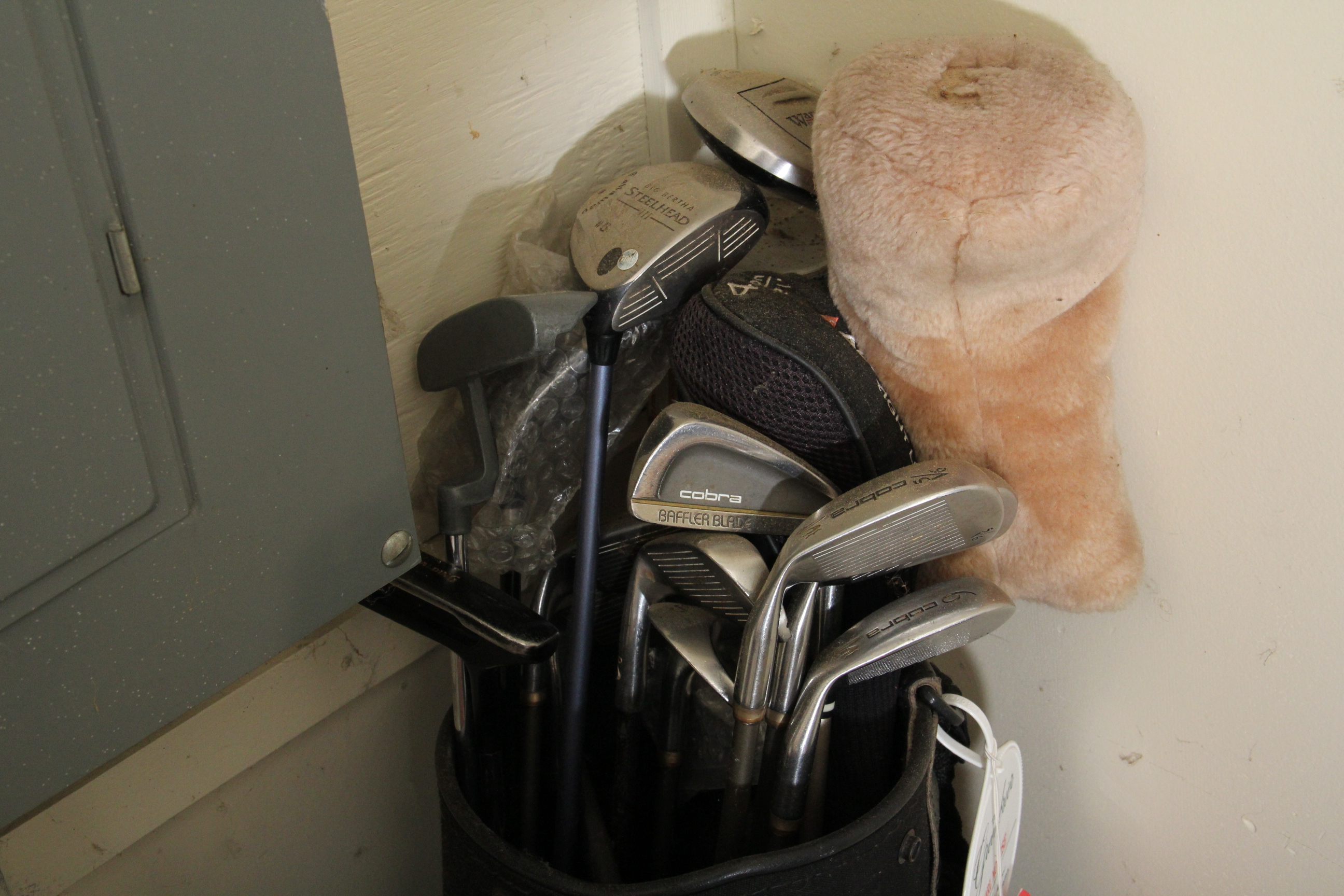 Vintage Navy Blue Leather Daiwa Golf Bag with Clubs and More