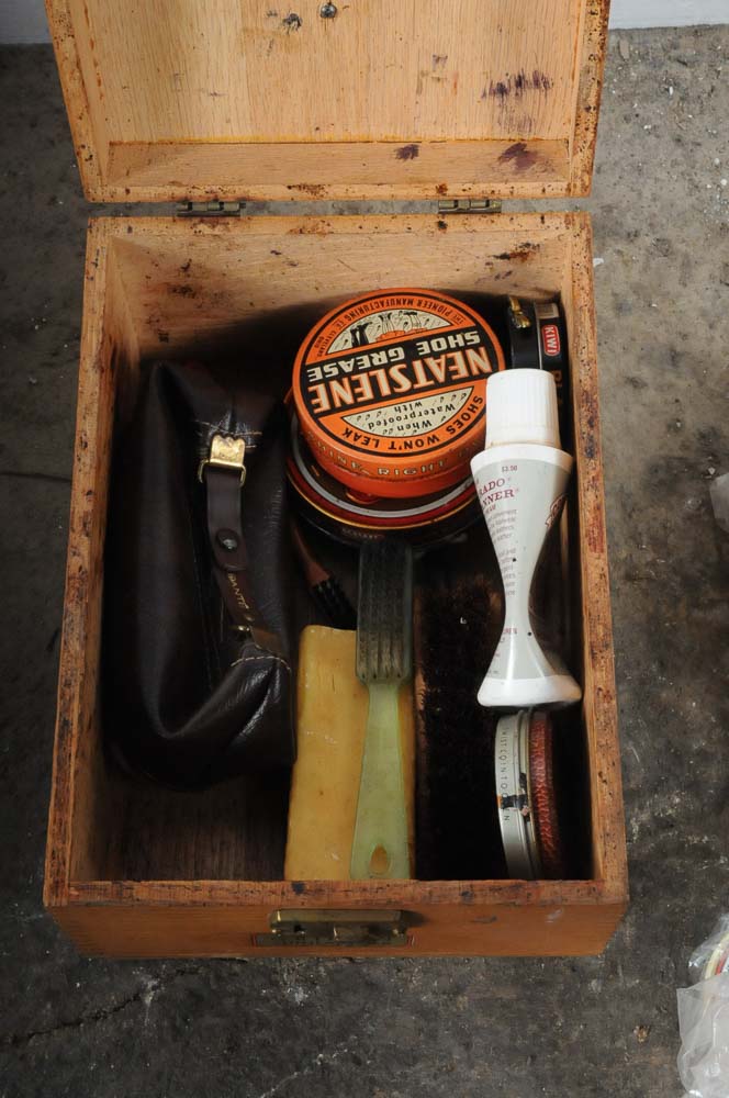Vintage Shoe Shining Kit and Stand