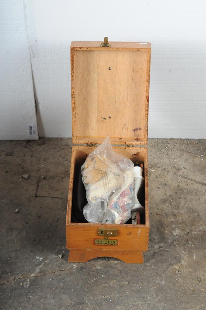 Vintage Shoe Shining Kit and Stand