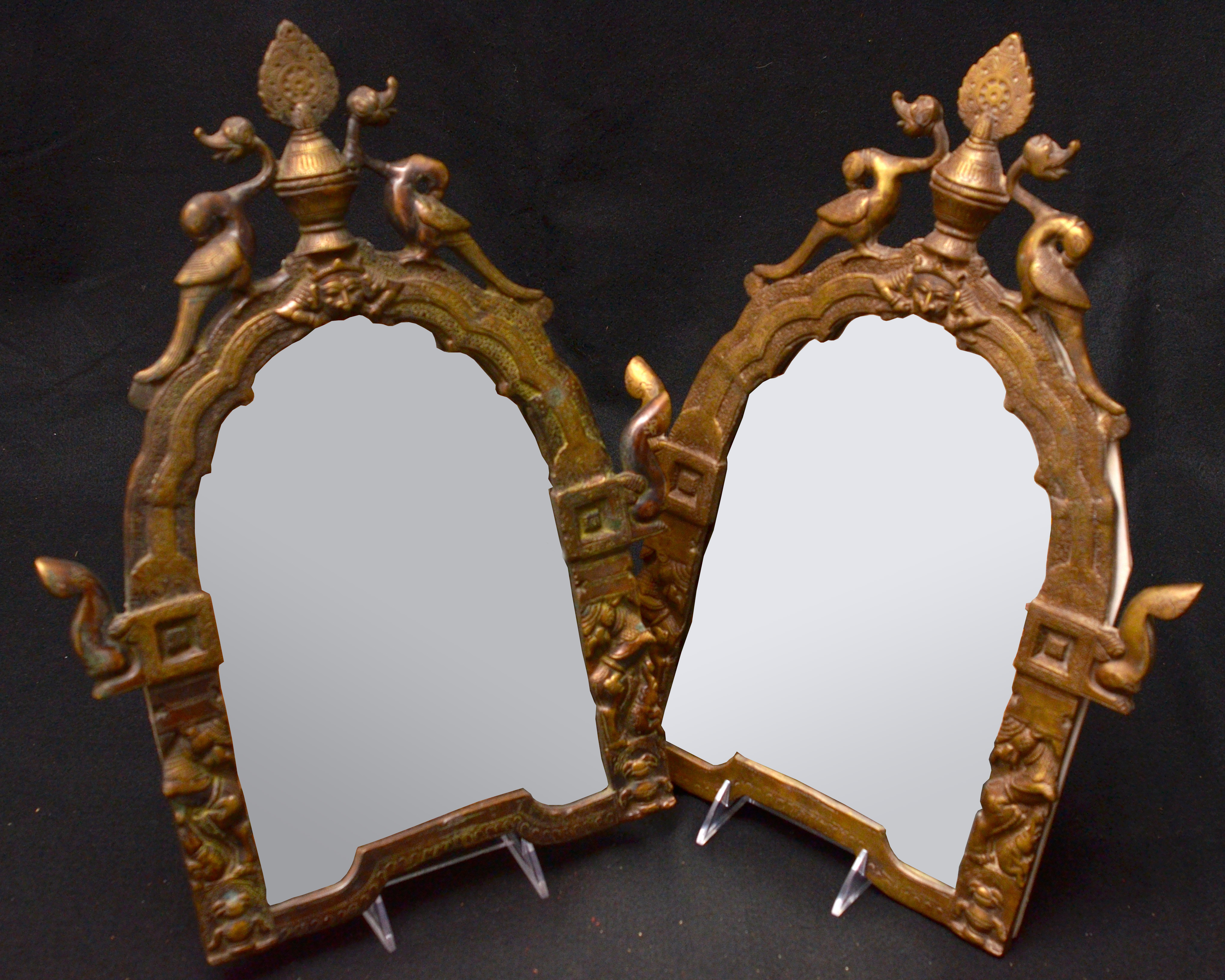 Pair of Hindu Brass Wall Mirrors