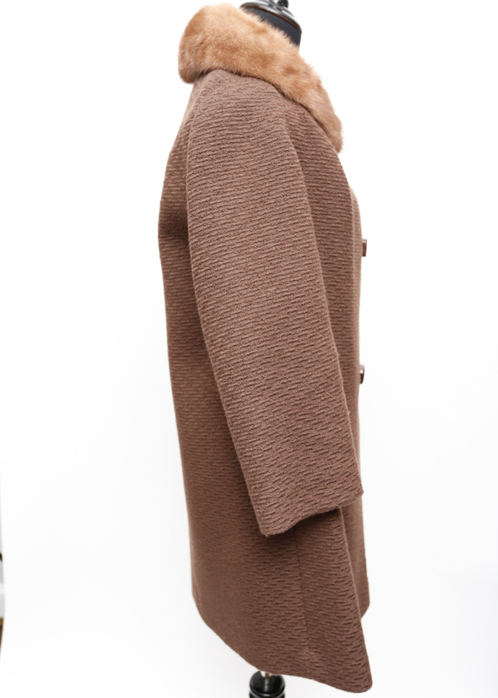 Vintage Brown Swing Coat with Mink Collar