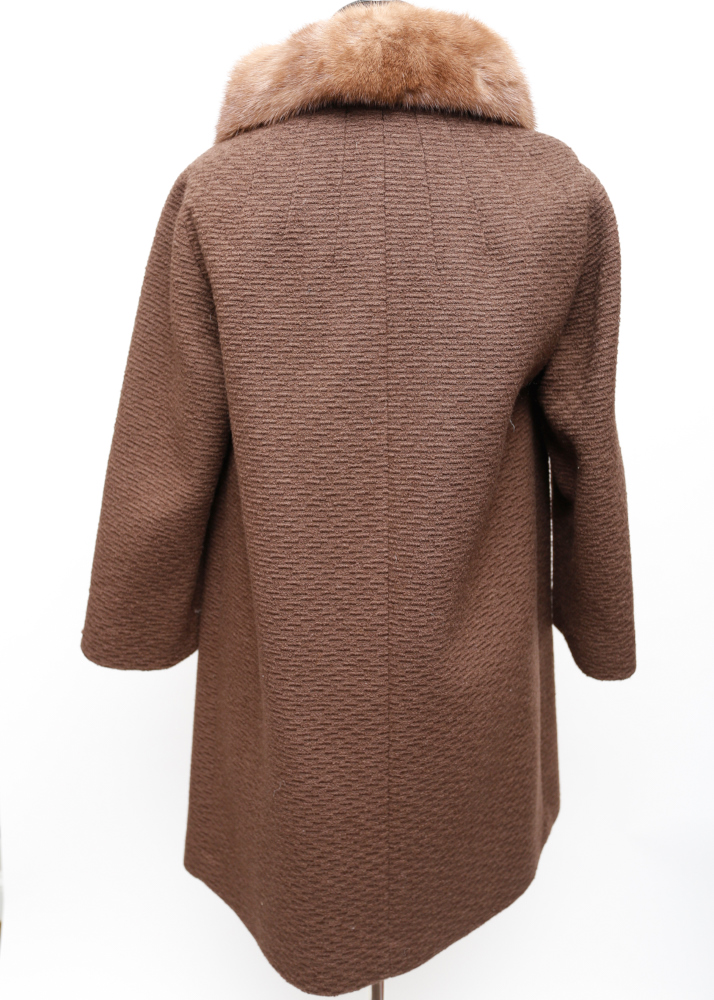 Vintage Brown Swing Coat with Mink Collar
