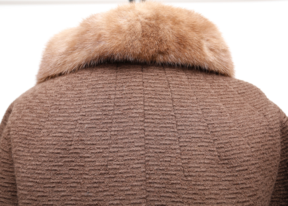 Vintage Brown Swing Coat with Mink Collar